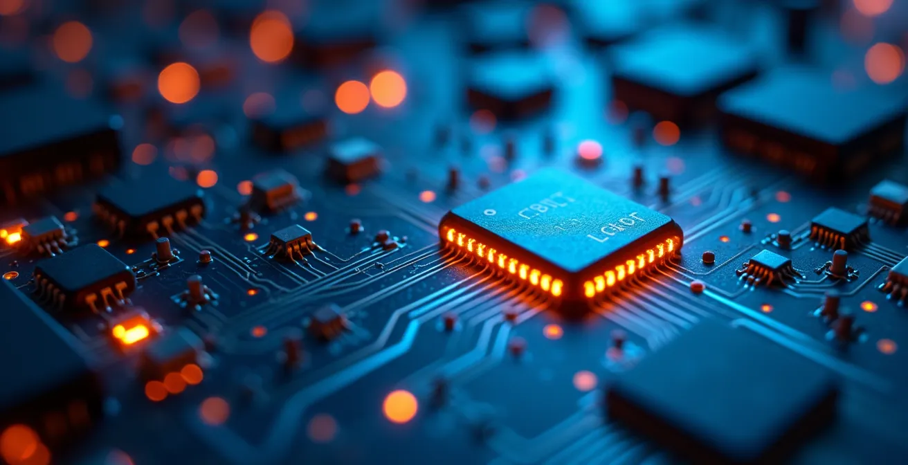 Conceptual image of electrostatic discharge protection in high-tech electronics