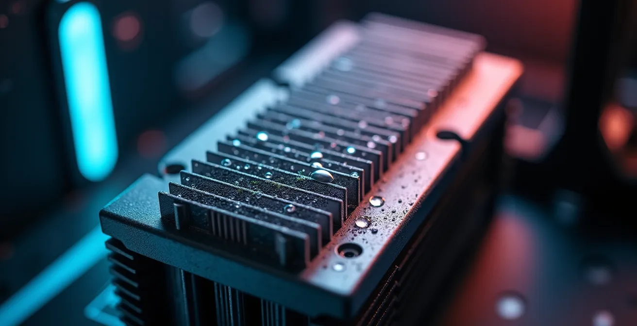 Macro view of heat sink fins and cooling ventilation in electrical enclosure